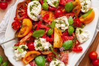 Fresh Burrata Caprese Drizzled with Aromatic Garlic Basil Oil