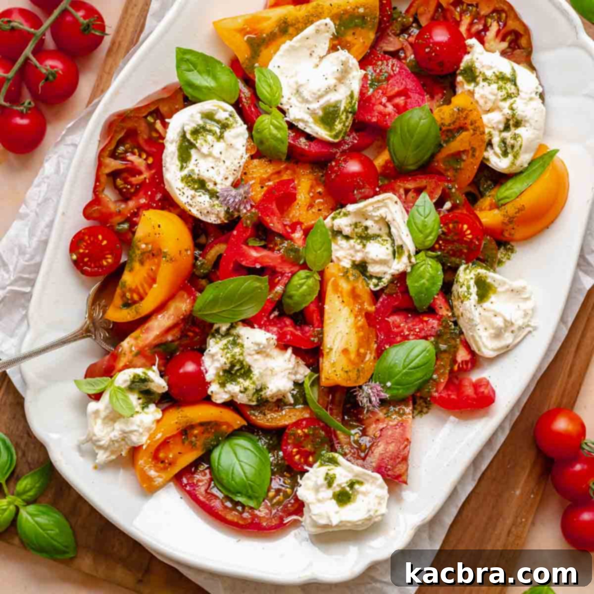 Fresh Burrata Caprese Drizzled with Aromatic Garlic Basil Oil 1 featured 11175
