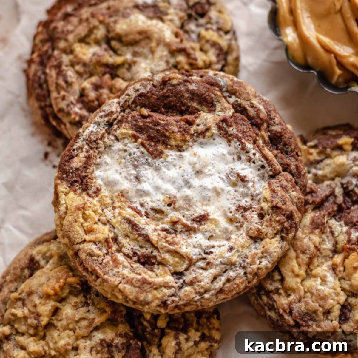 Gooey Peanut Butter Marshmallow Chocolate Cookies 1 featured 586