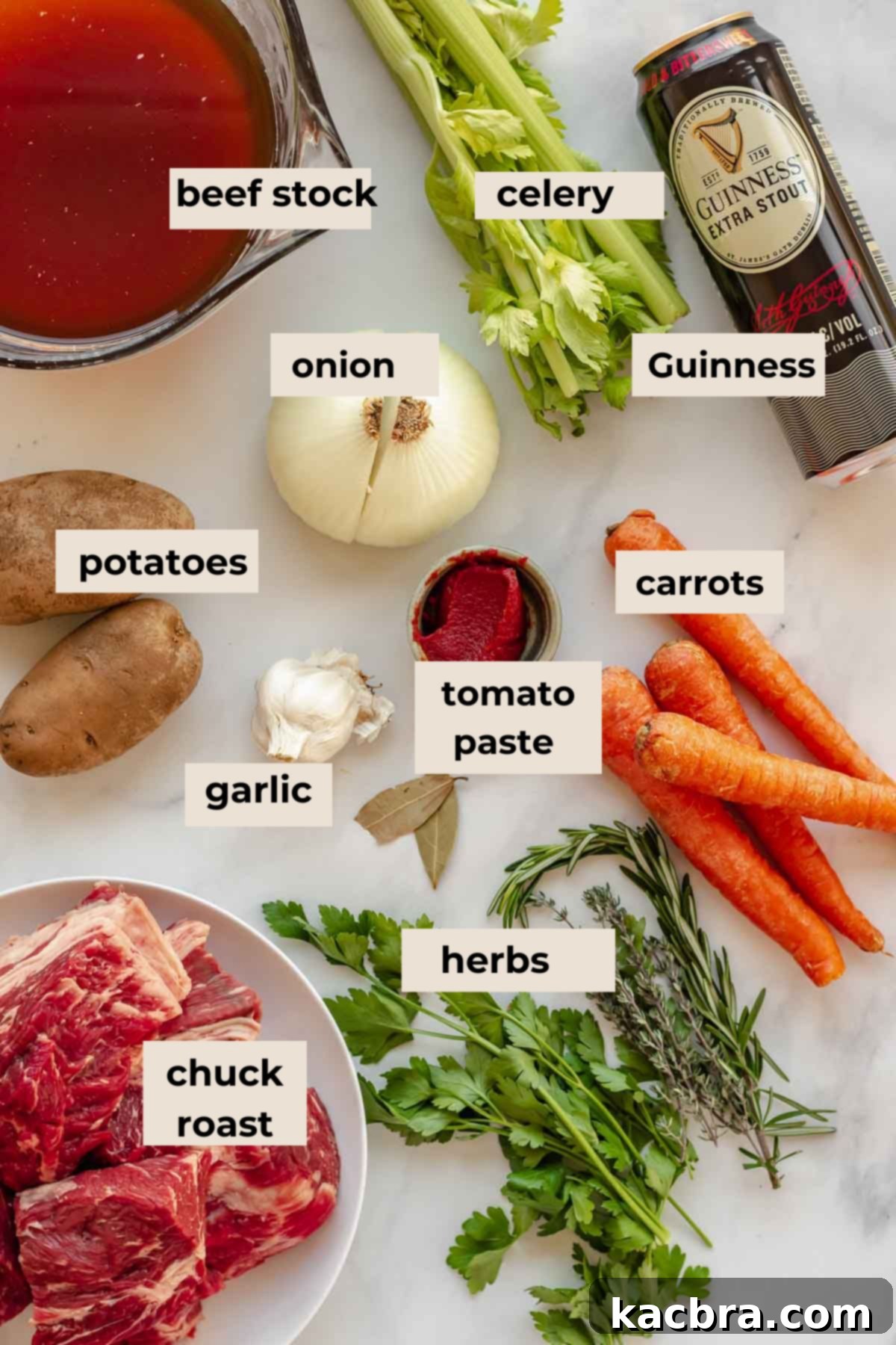 Ingredients for Guinness beef stew.