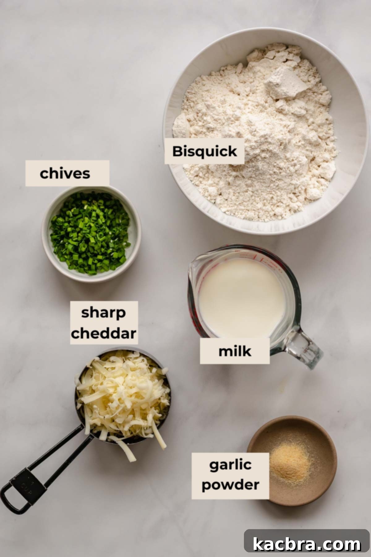 Ingredients for cheddar chive dumplings.