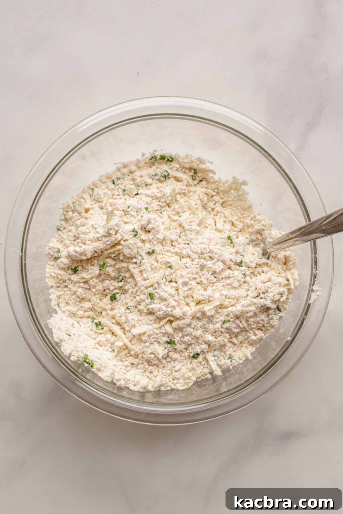 Dry cheddar dumpling mixed in a bowl.