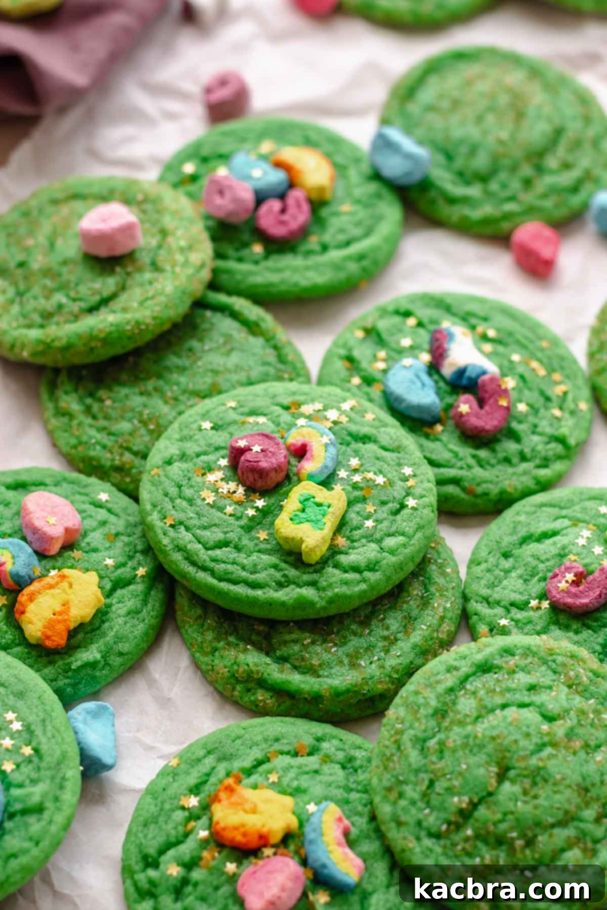 St. Patricks Day sugar cookies stacked on top of each other.