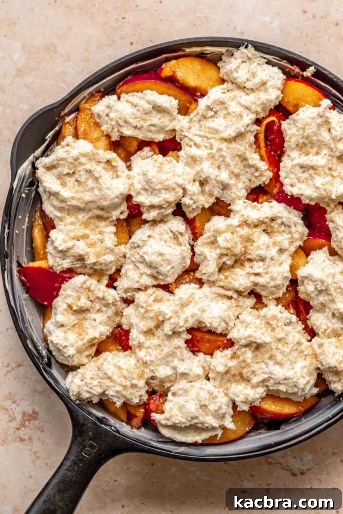 Golden Skillet Peach Cobbler 11 Pre-baked skillet peach cobbler fully assembled.