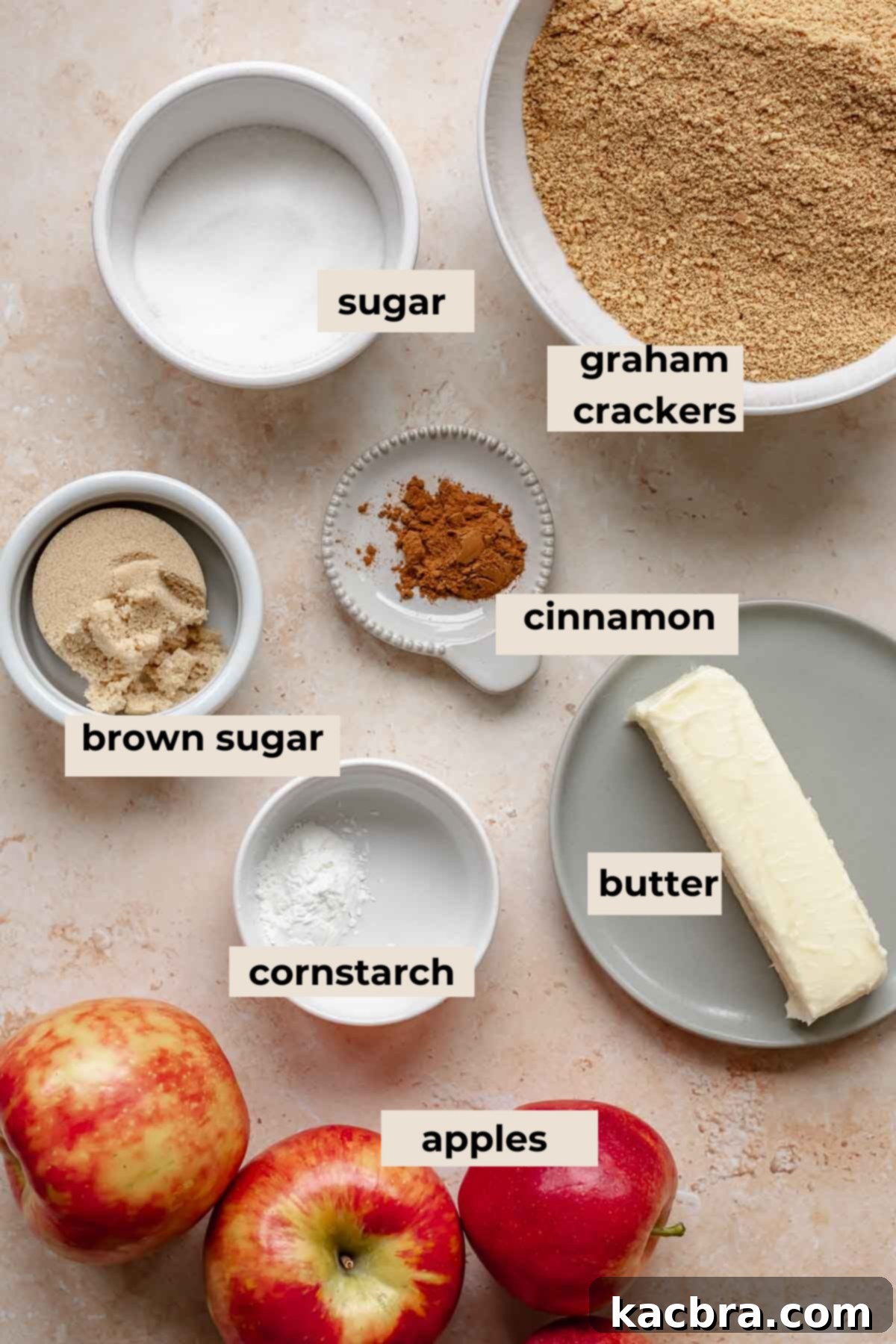 Ingredients for apple crumble cheesecake.