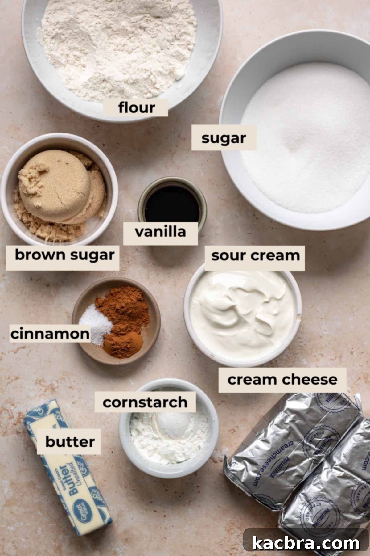 Ingredients for apple crumble cheesecake.