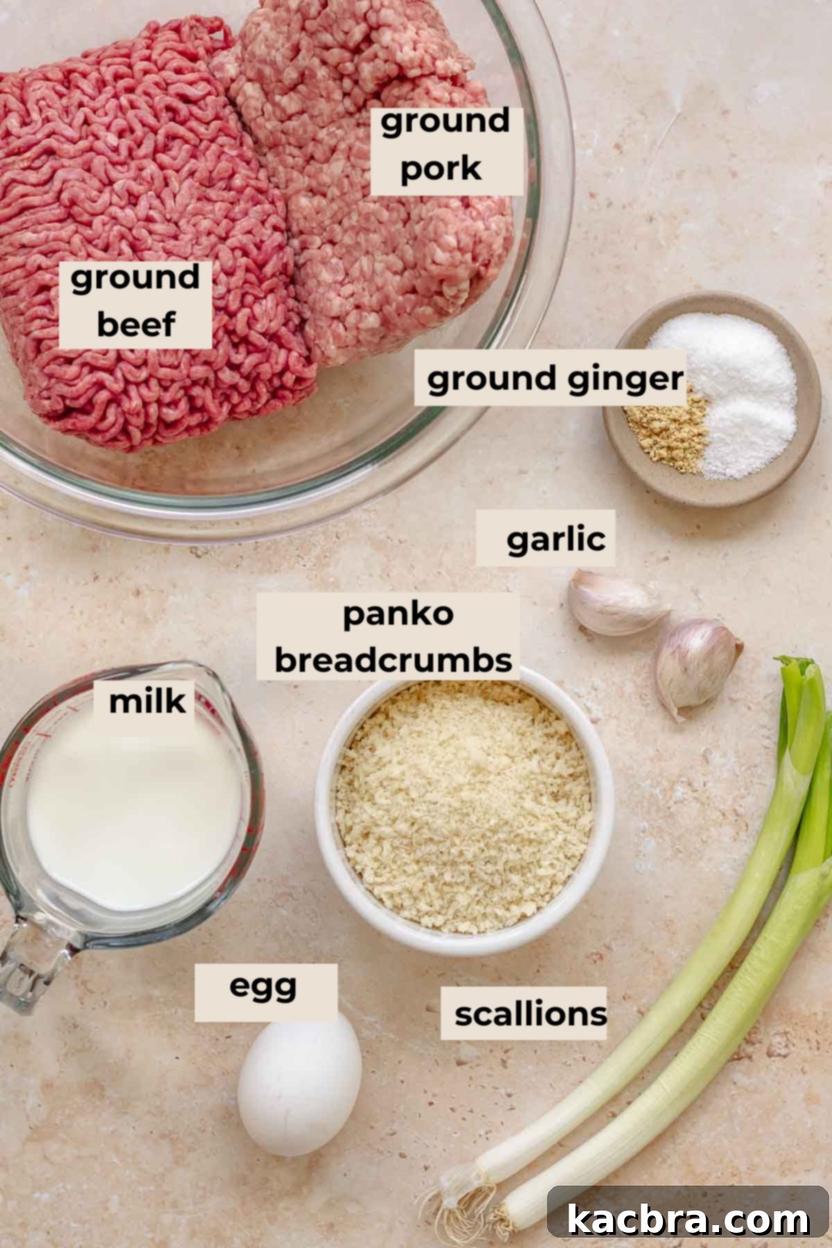 Ingredients for honey sriracha meatballs.