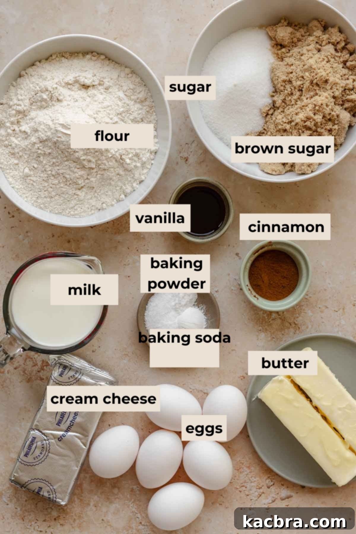 Ingredients for cinnamon bundt cake.