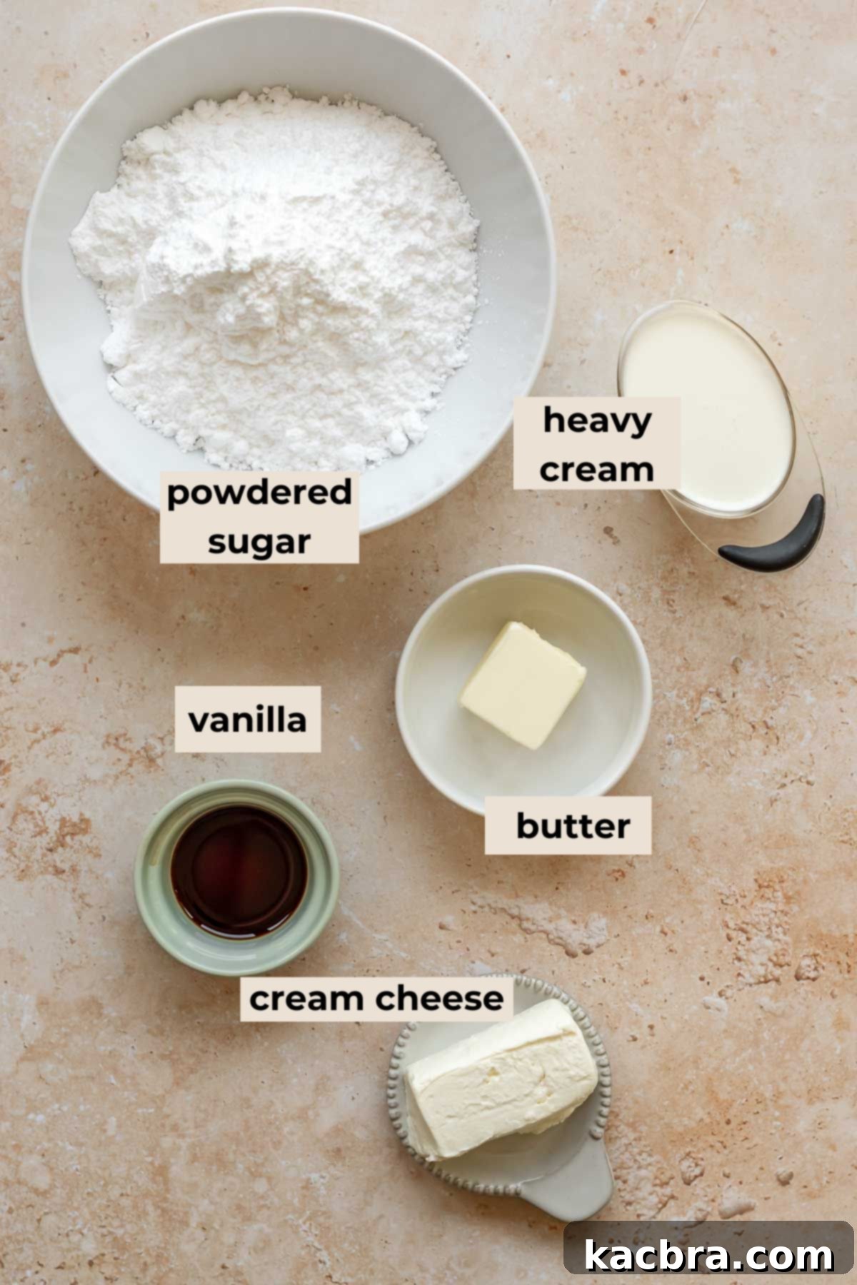 Ingredients for cream cheese frosting.