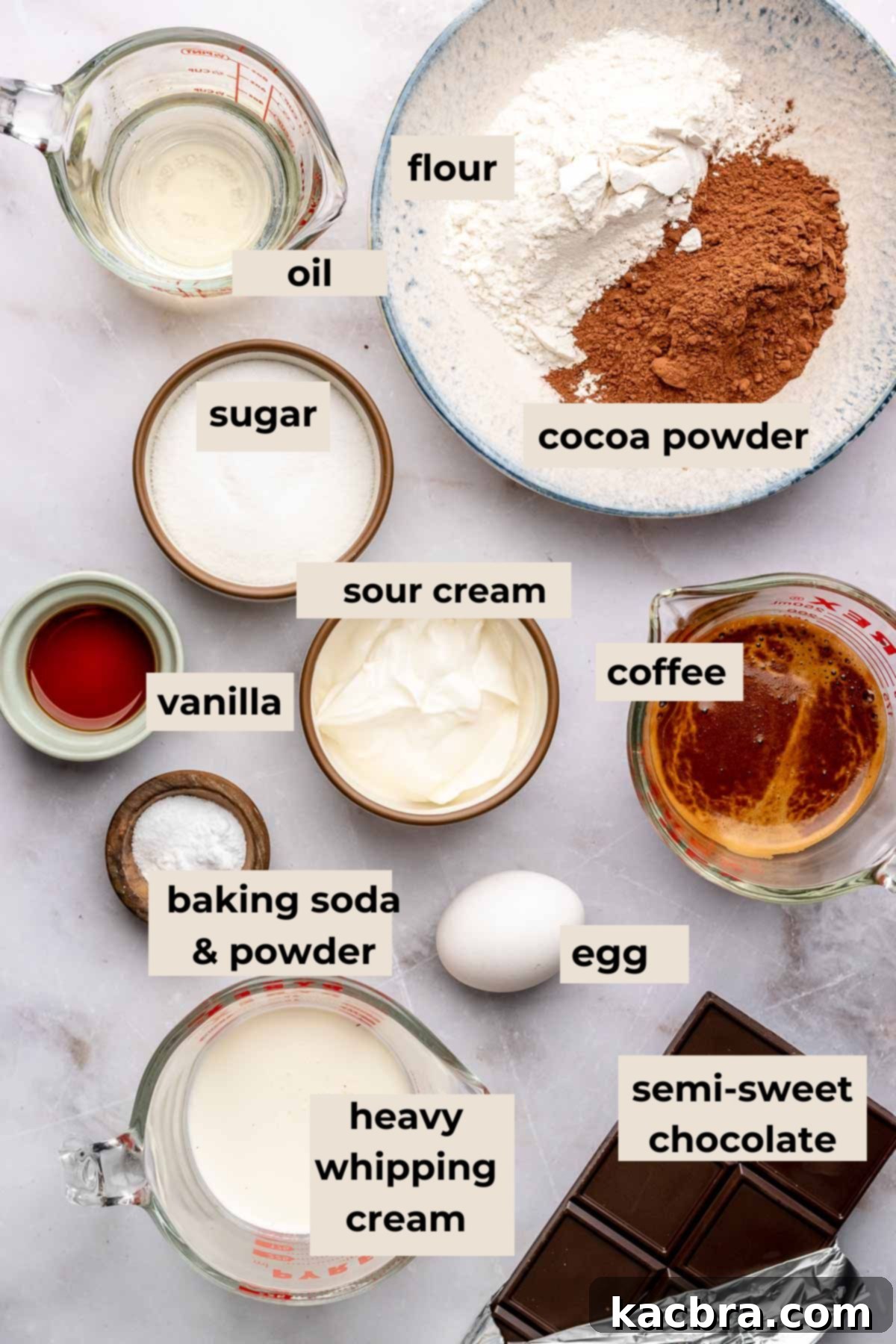 Ingredients for chocolate cupcakes.
