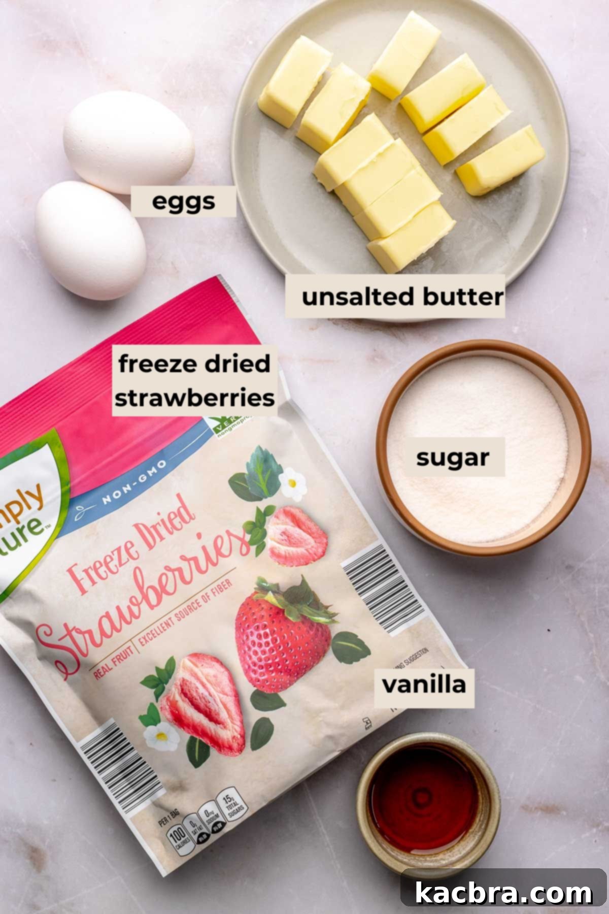 Ingredients for strawberry frosting.