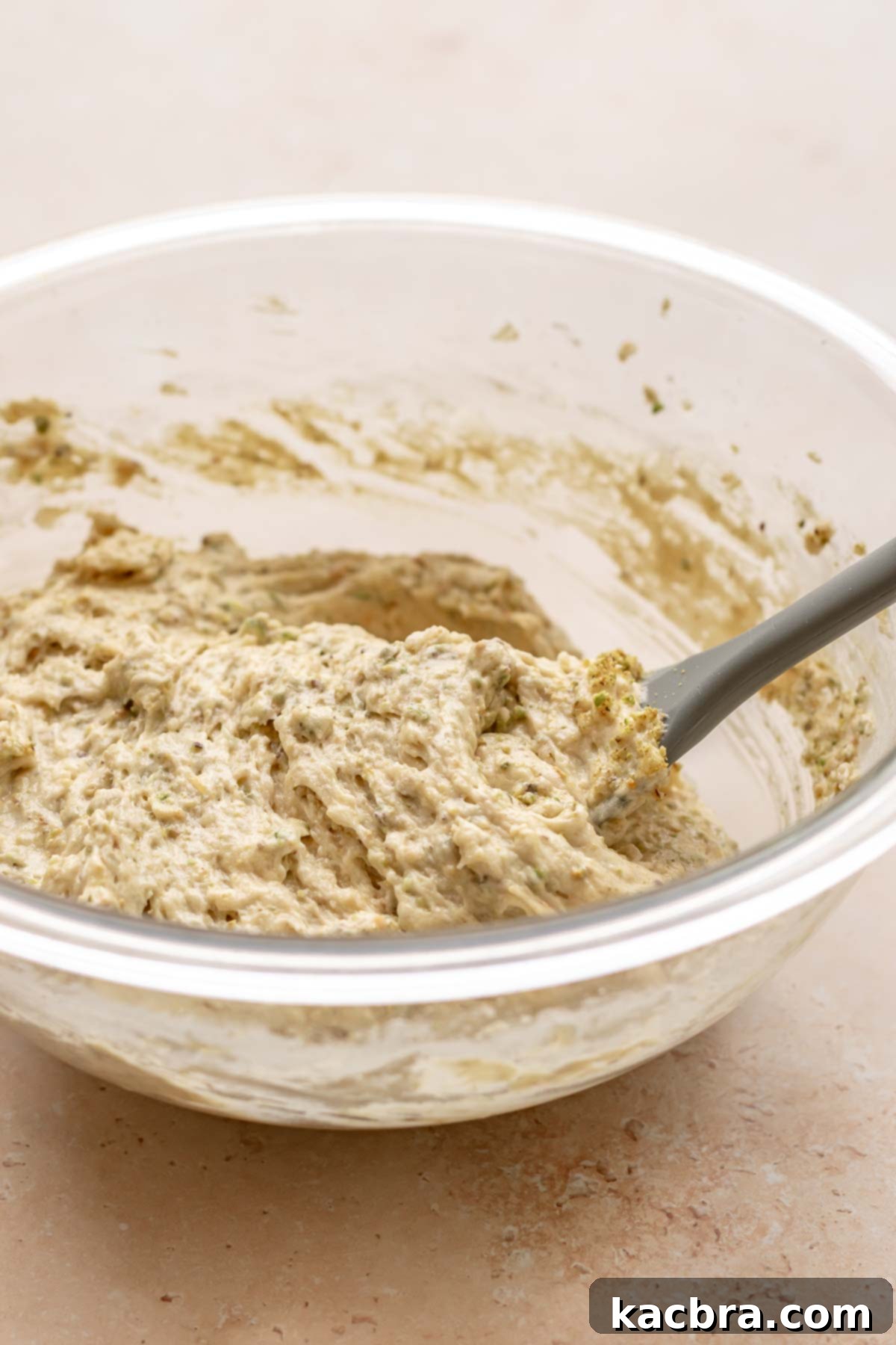 Golden Honey Baklava Dream Cake 15 A rubber spatula folds finely chopped pistachios into cake batter.