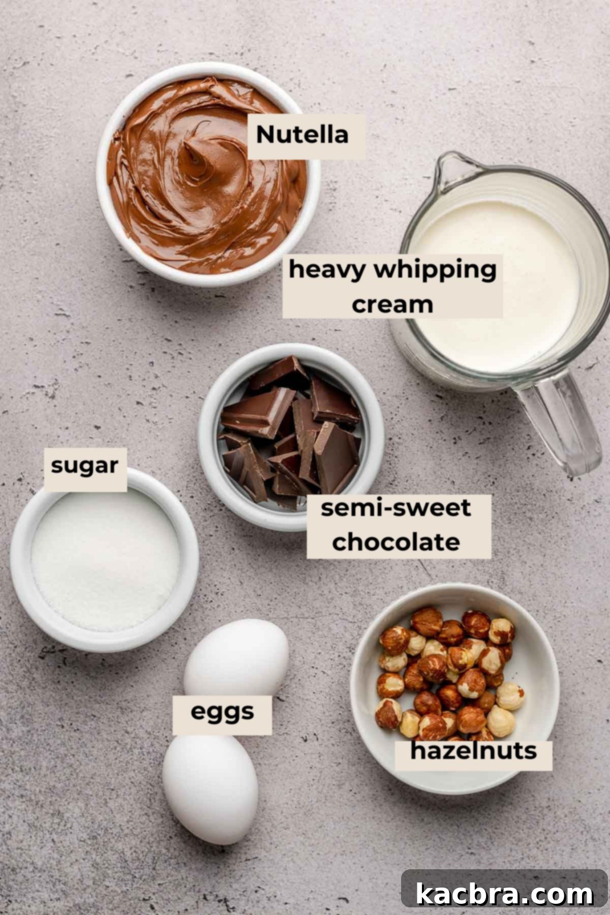 Ingredients laid out for Nutella mousse recipe.