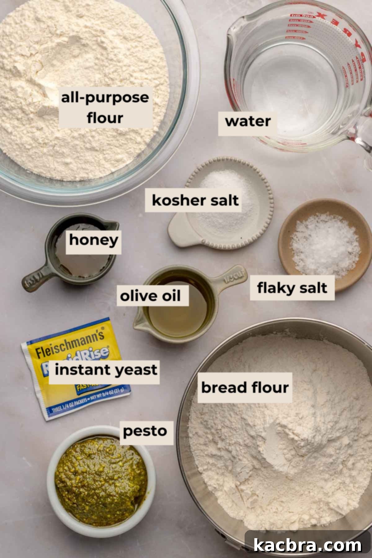 Aromatic Pesto Focaccia 3 Ingredients for pesto focaccia.