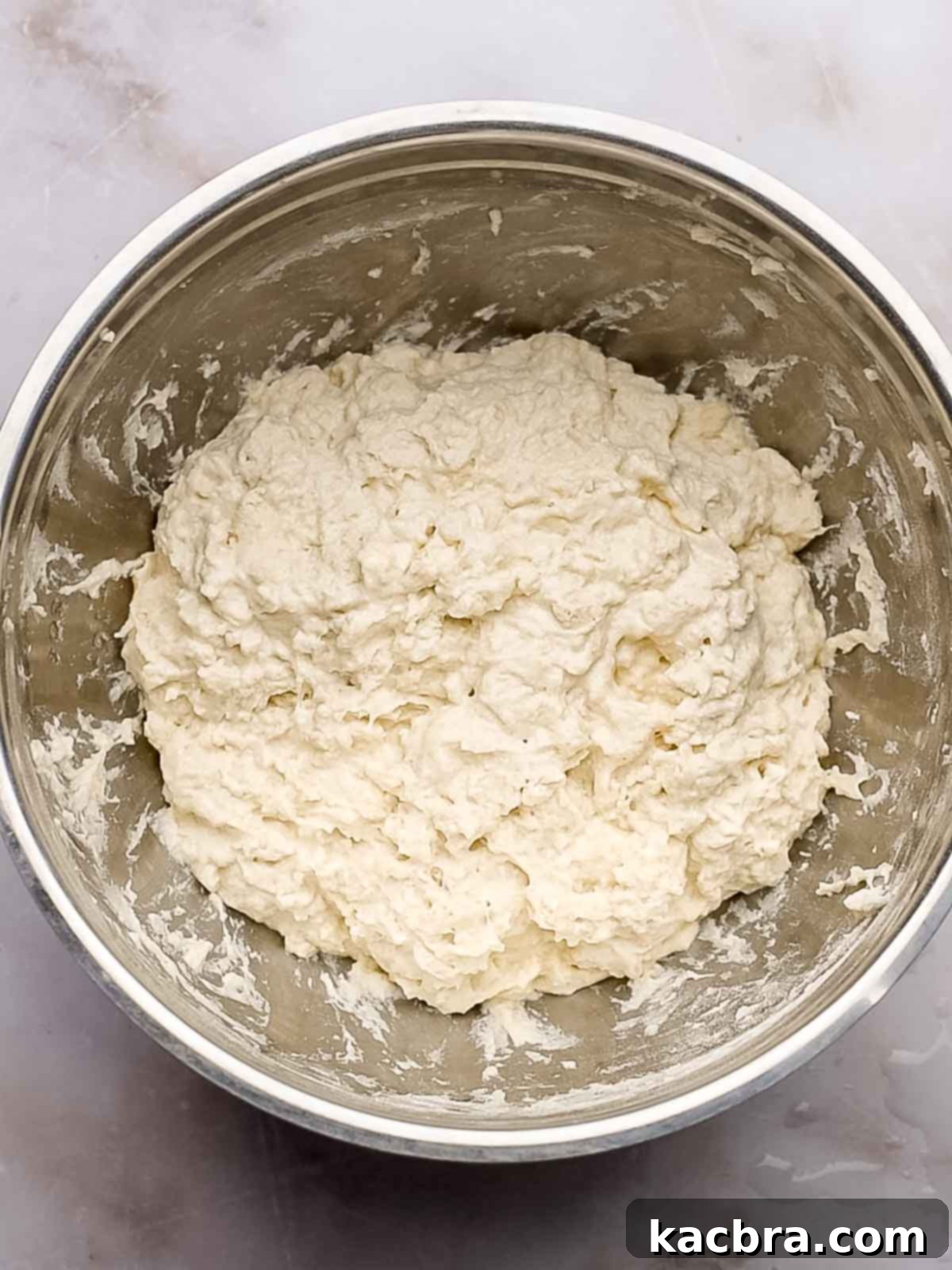 Aromatic Pesto Focaccia 4 Focaccia dough in a bowl immediately after mixing.