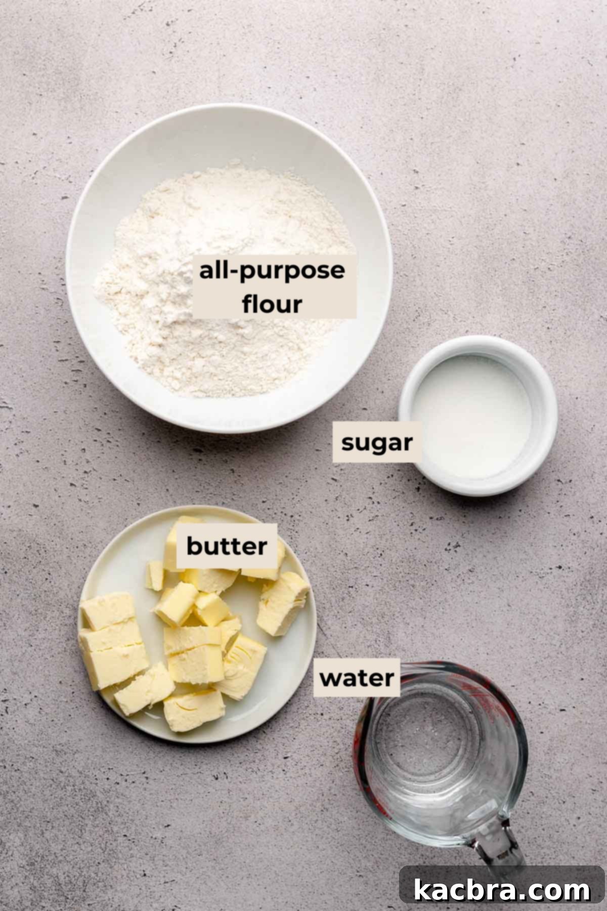 Ingredients for making a homemade sweet pie crust.