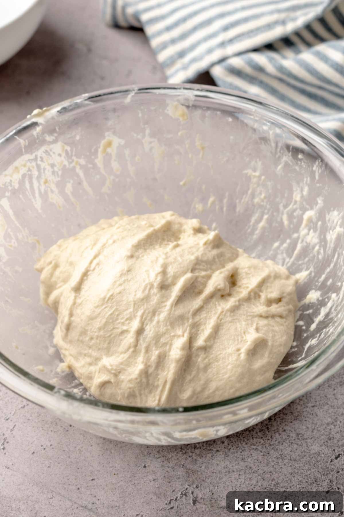 Finished dough in a bowl before rising.