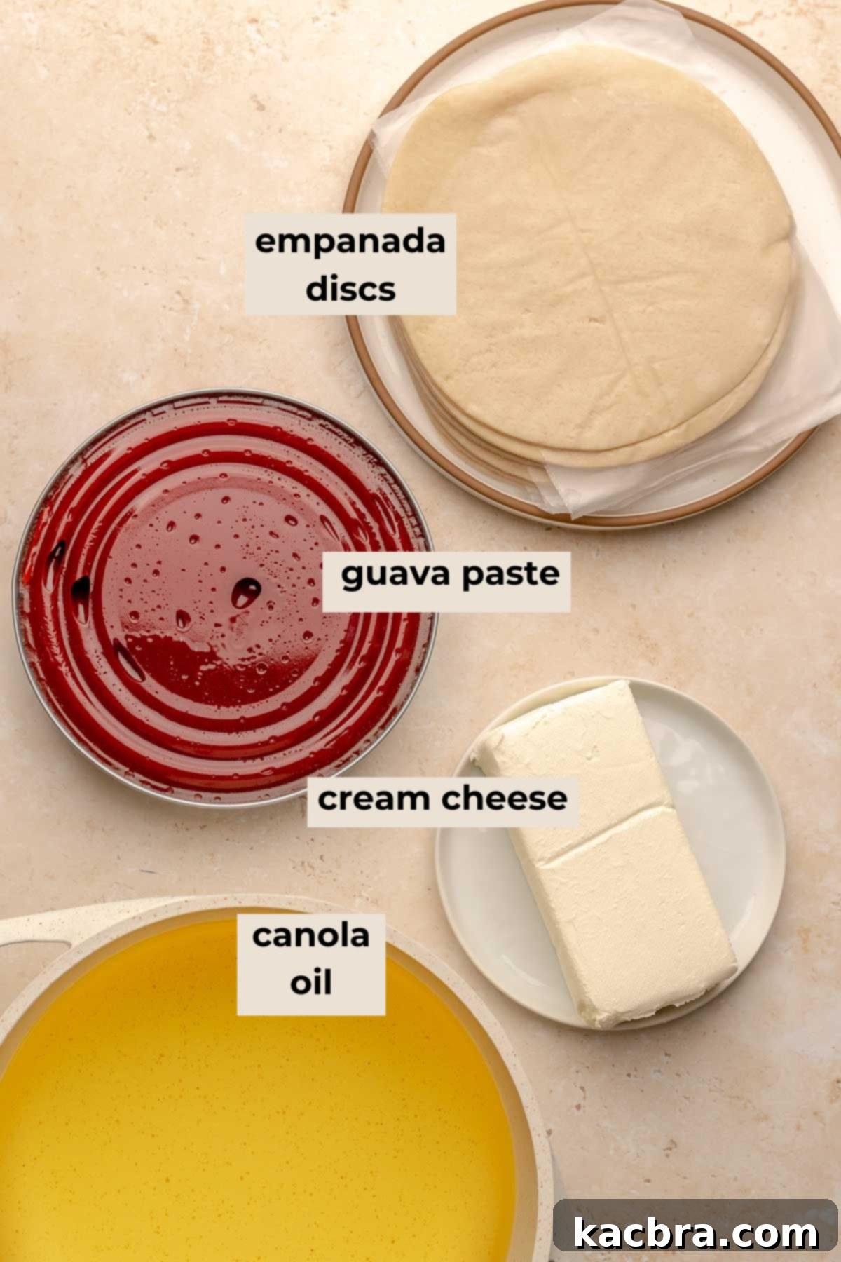 Ingredients for guava and cheese empanadas.