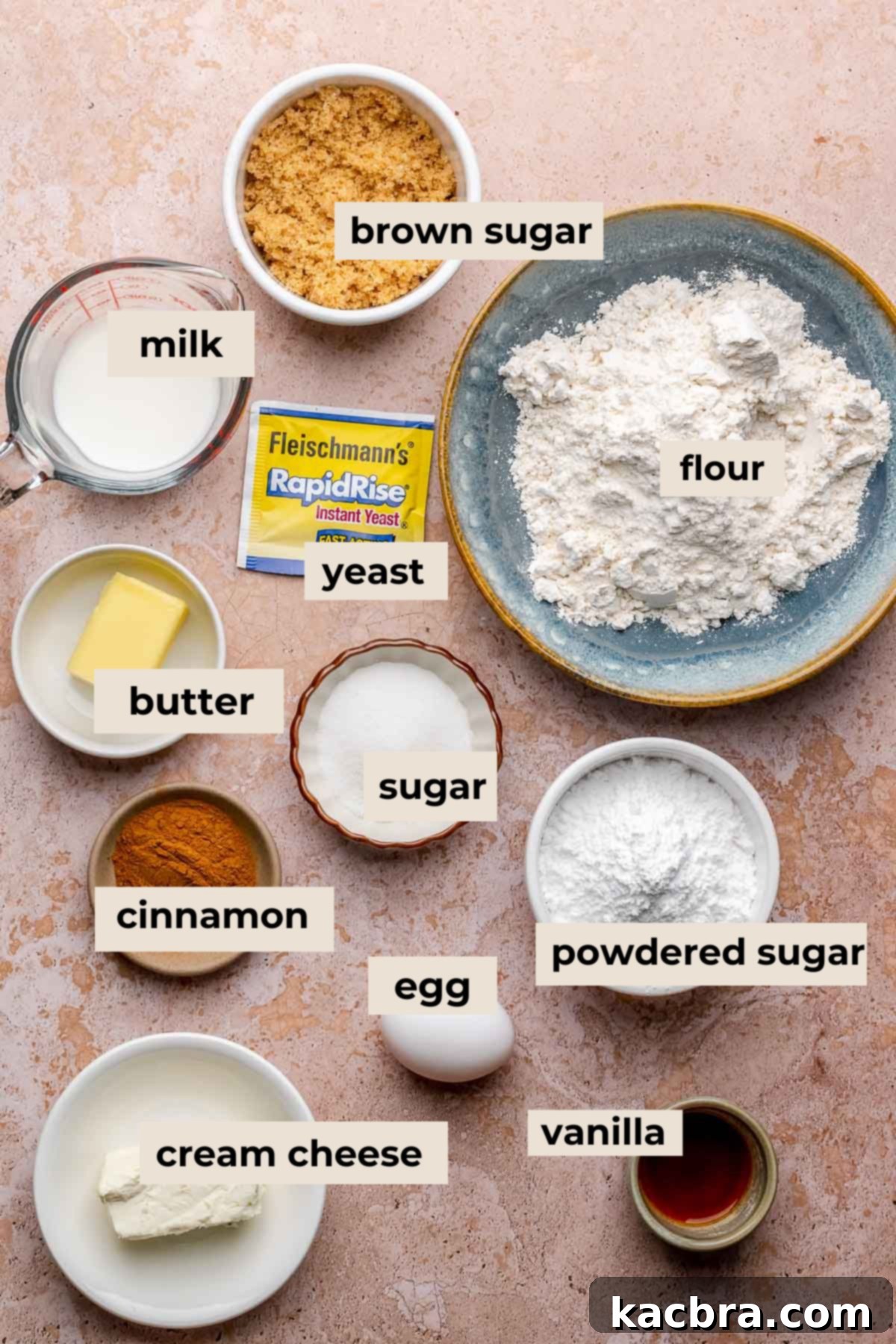 Ingredients for mini cinnamon rolls.