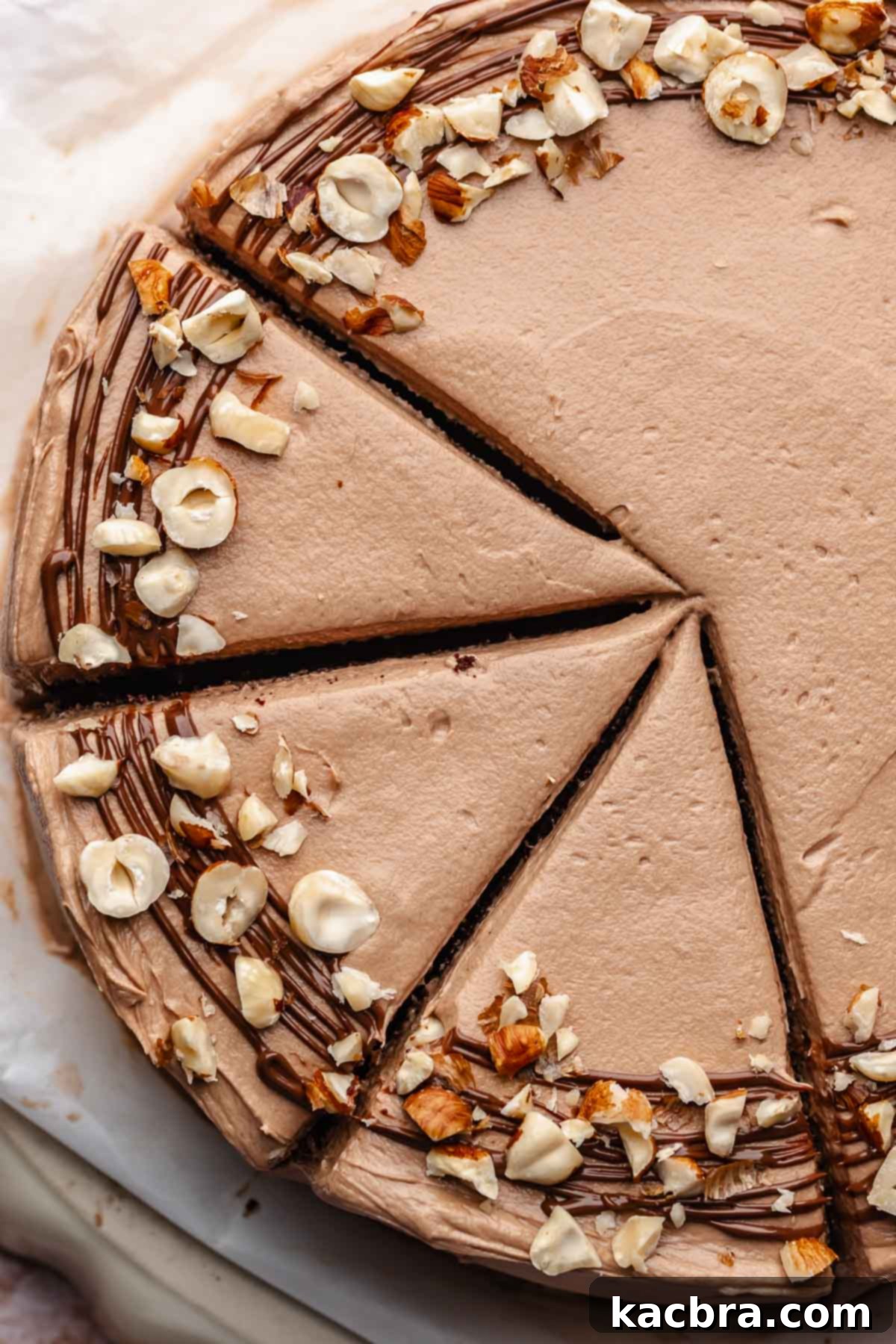 Sliced chocolate hazelnut cake.