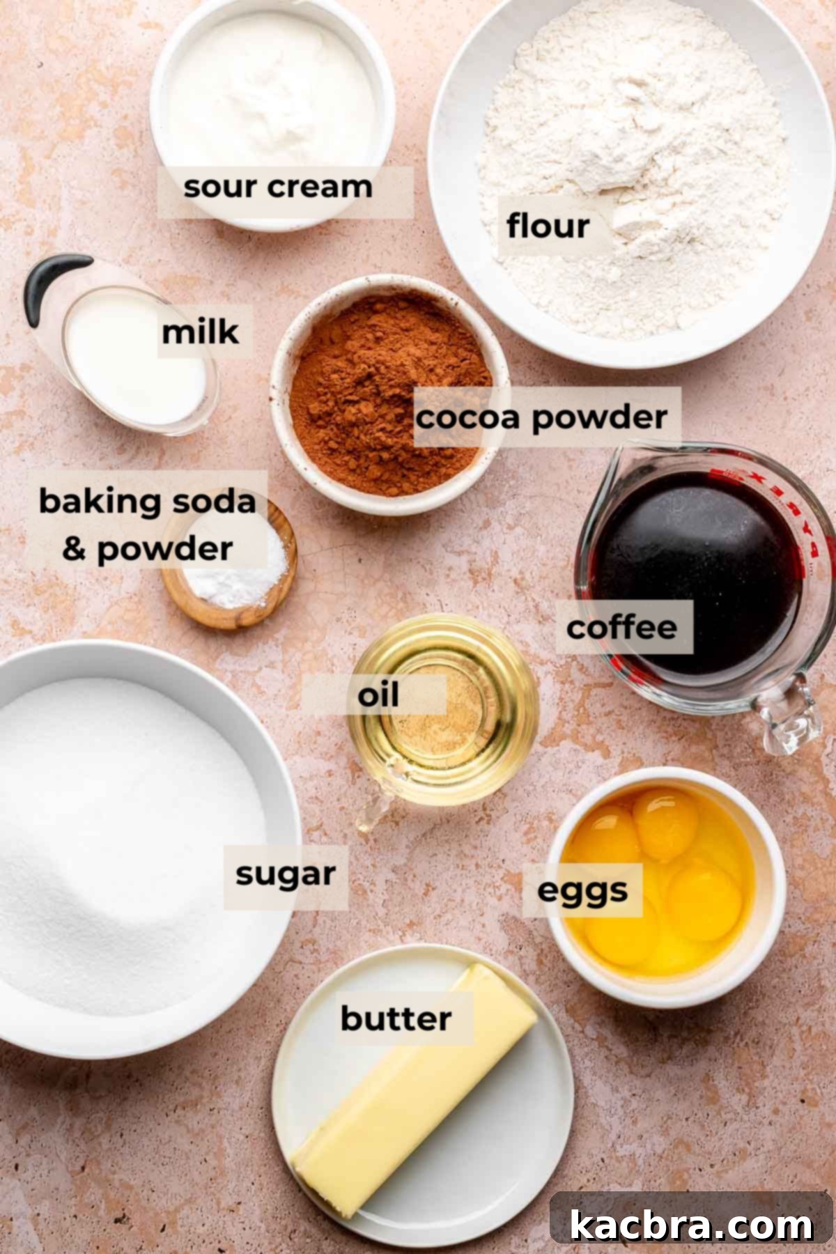 Ingredients for chocolate cake.