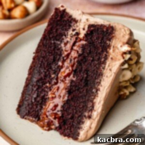 A slice of chocolate hazelnut cake on a plate.