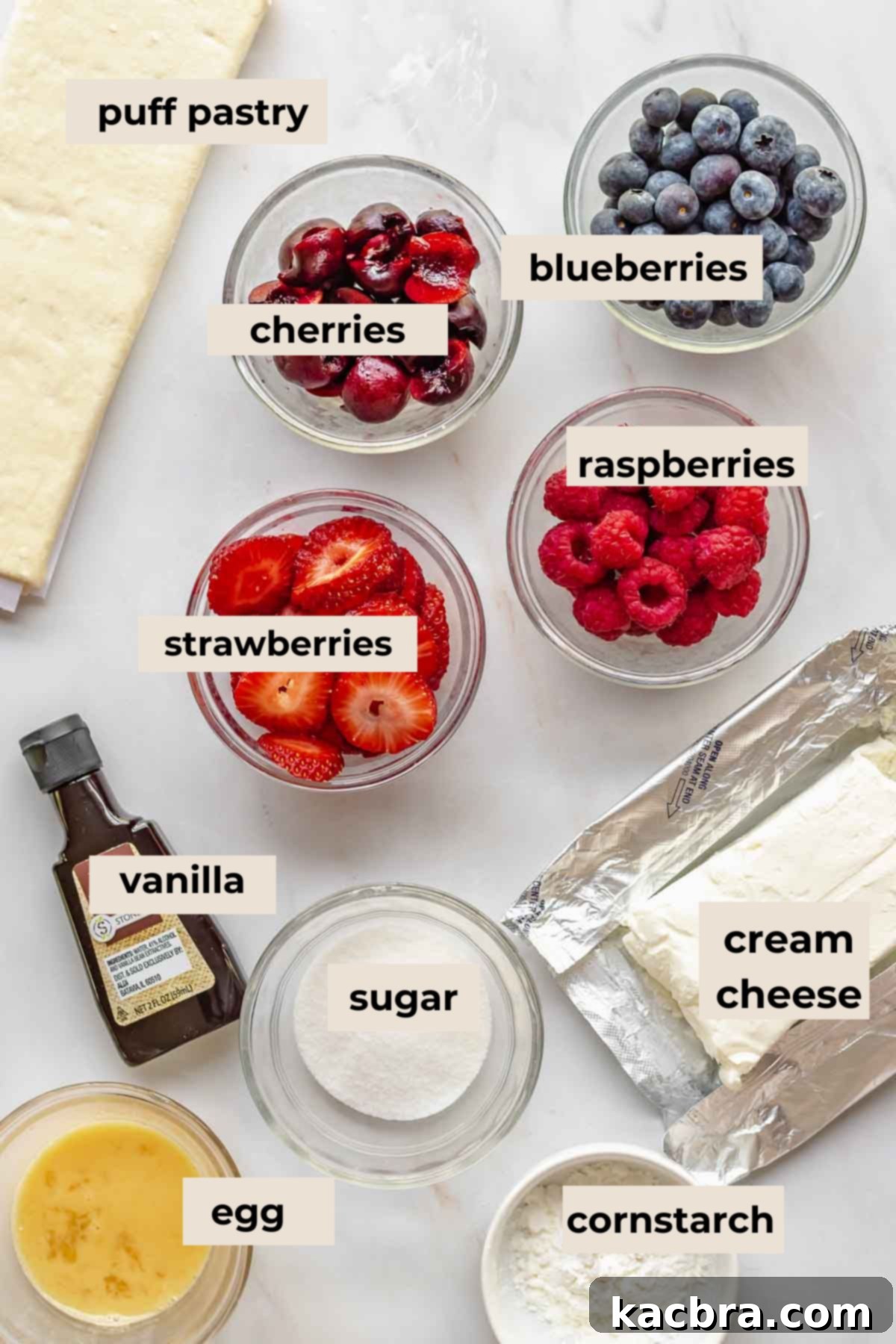 Ingredients for fruit and cream cheese danish.
