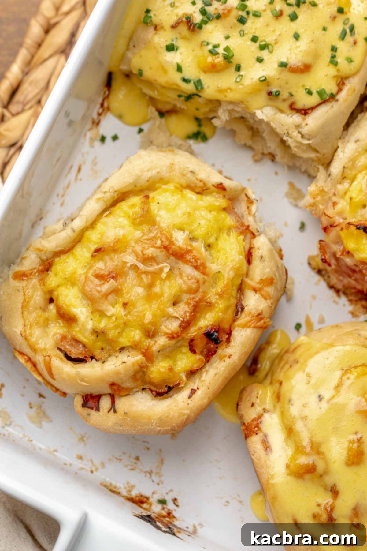 Fluffy Savory Rolls with Golden Hollandaise 16 Baked savory roll in a casserole dish, fresh out of the oven.