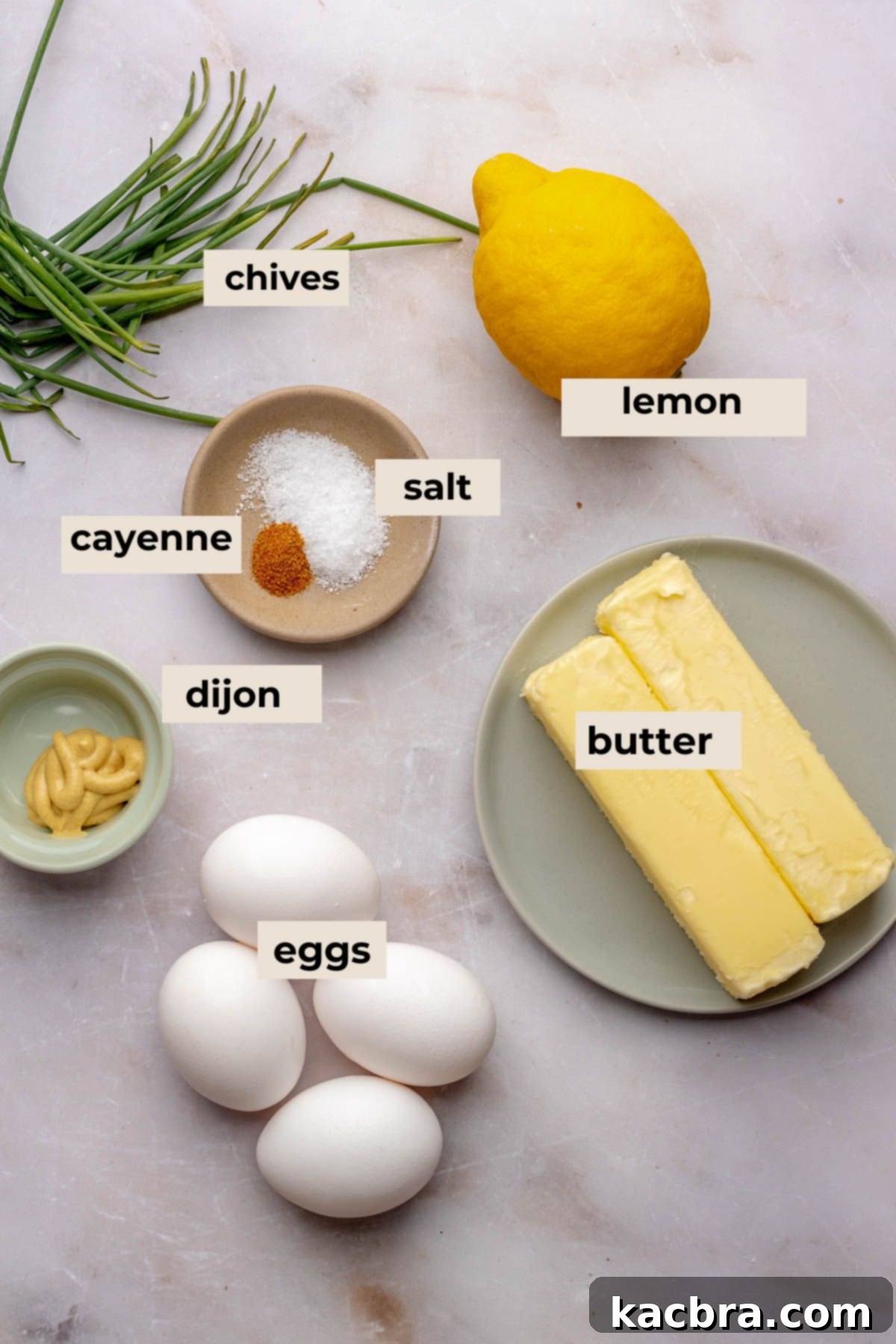 Fluffy Savory Rolls with Golden Hollandaise 5 Ingredients for creamy hollandaise sauce including butter, egg yolks, and lemon.