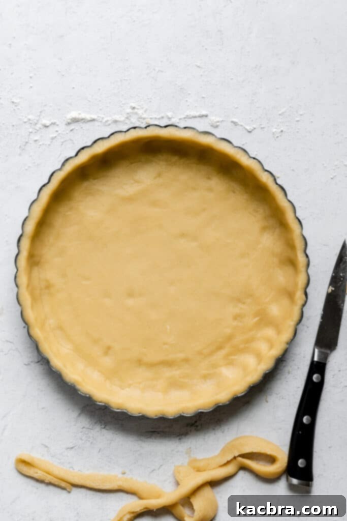 Side view of the tart shell's fluted edges