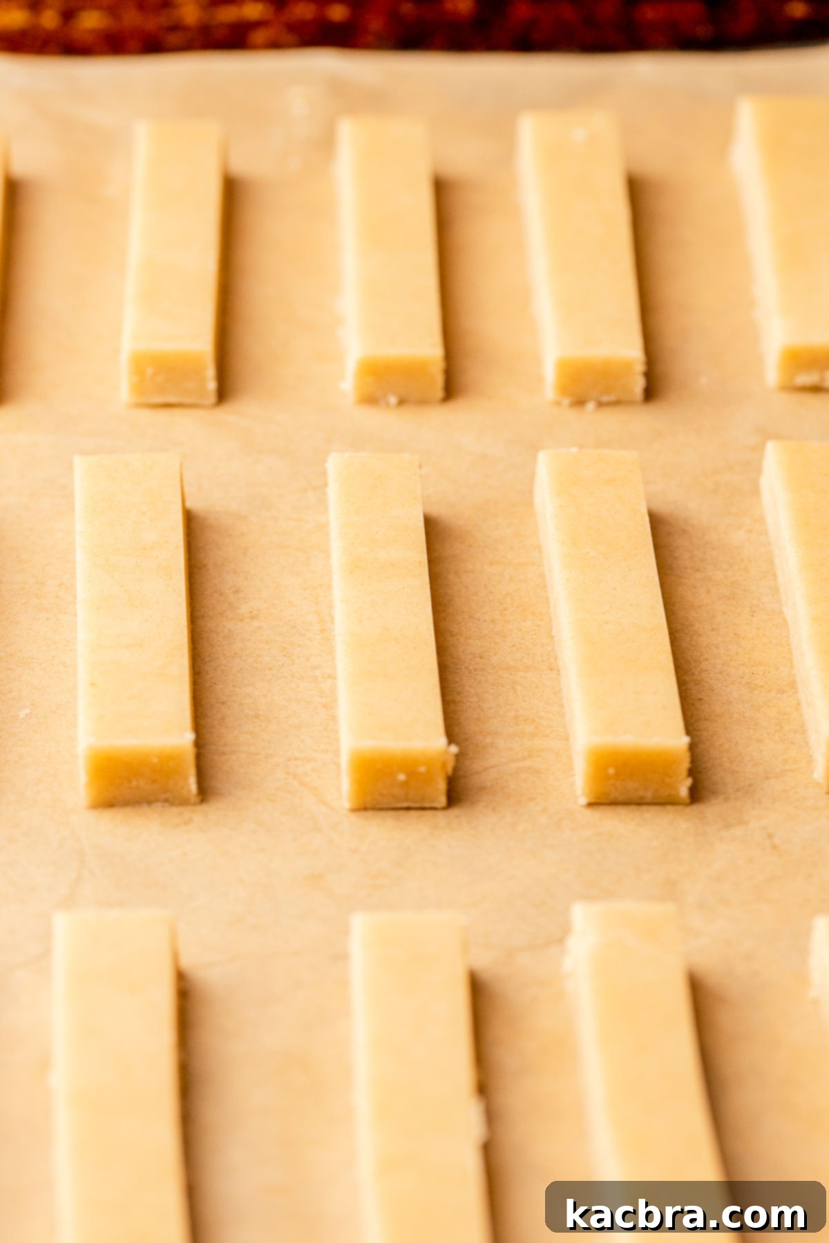 Irresistible Chocolate Cookie Dippers 14 Pre-baked cookie sticks neatly arranged on a baking pan, ready for the oven.