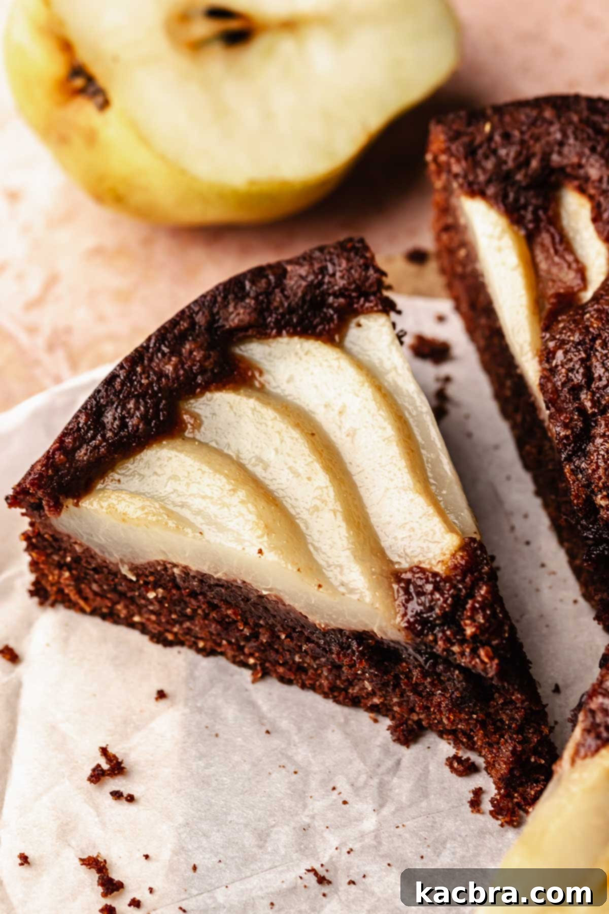 Pear-Kissed Chocolate Cake 12 A slice of chocolate pear cake.