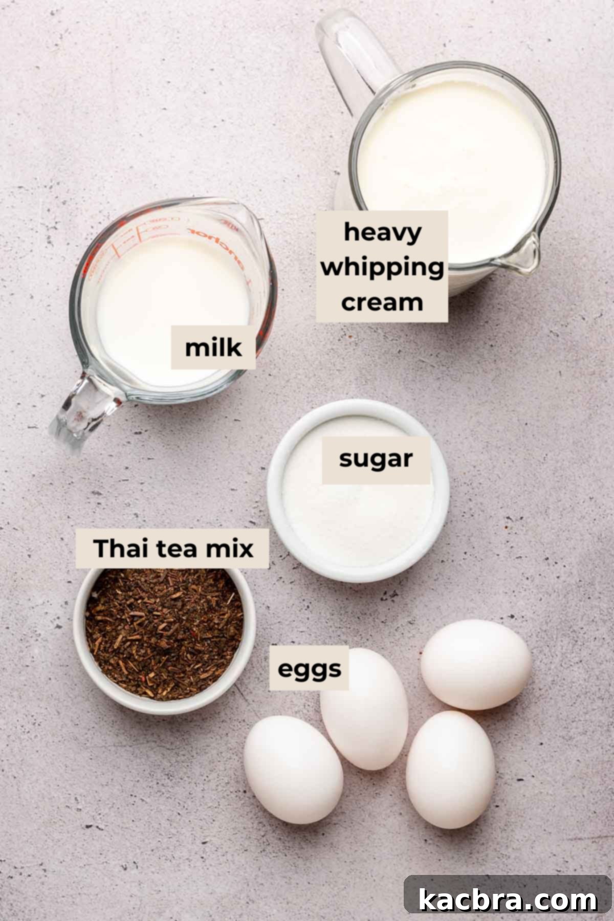 Ingredients for thai tea creme brûlée.