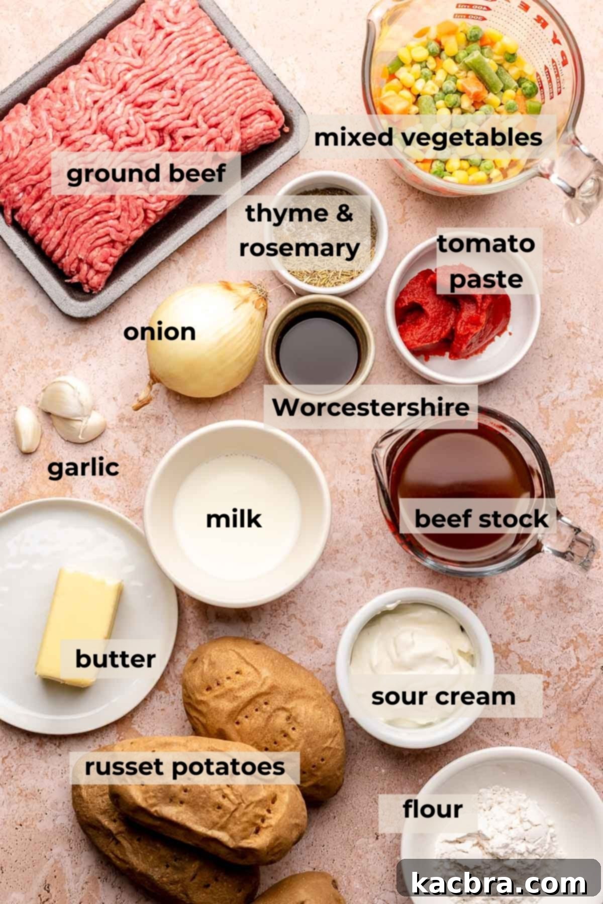 Ingredients for Shepard's pie stuffed potatoes.
