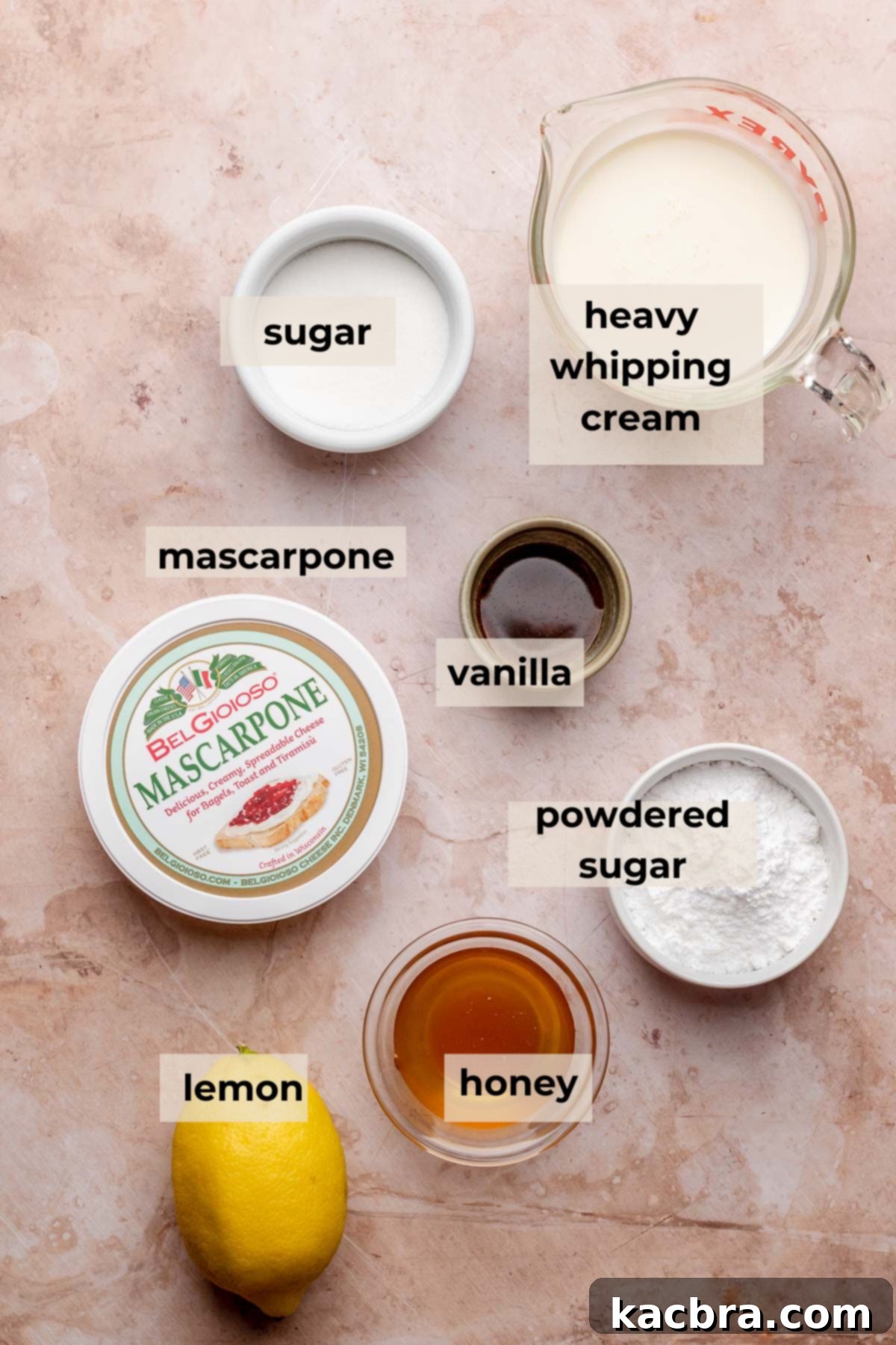 Golden Lemon Pistachio Dream with Honey Mascarpone Cloud 4 Additional baking ingredients for lemon pistachio cake, such as flour, sugar, and baking powder.