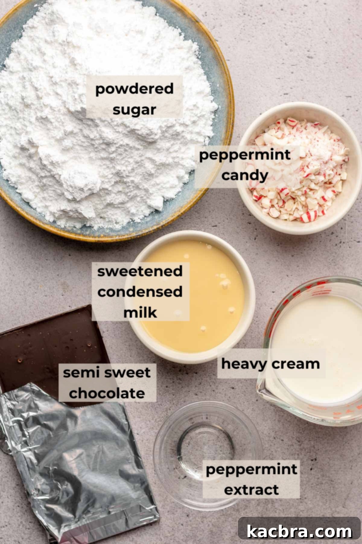 Ingredients for peppermint brownies.