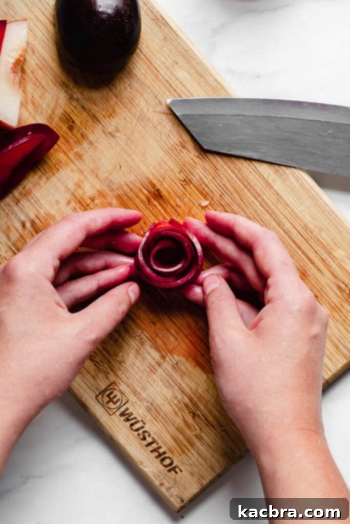 Nearly complete stone fruit rose, ready for placement.