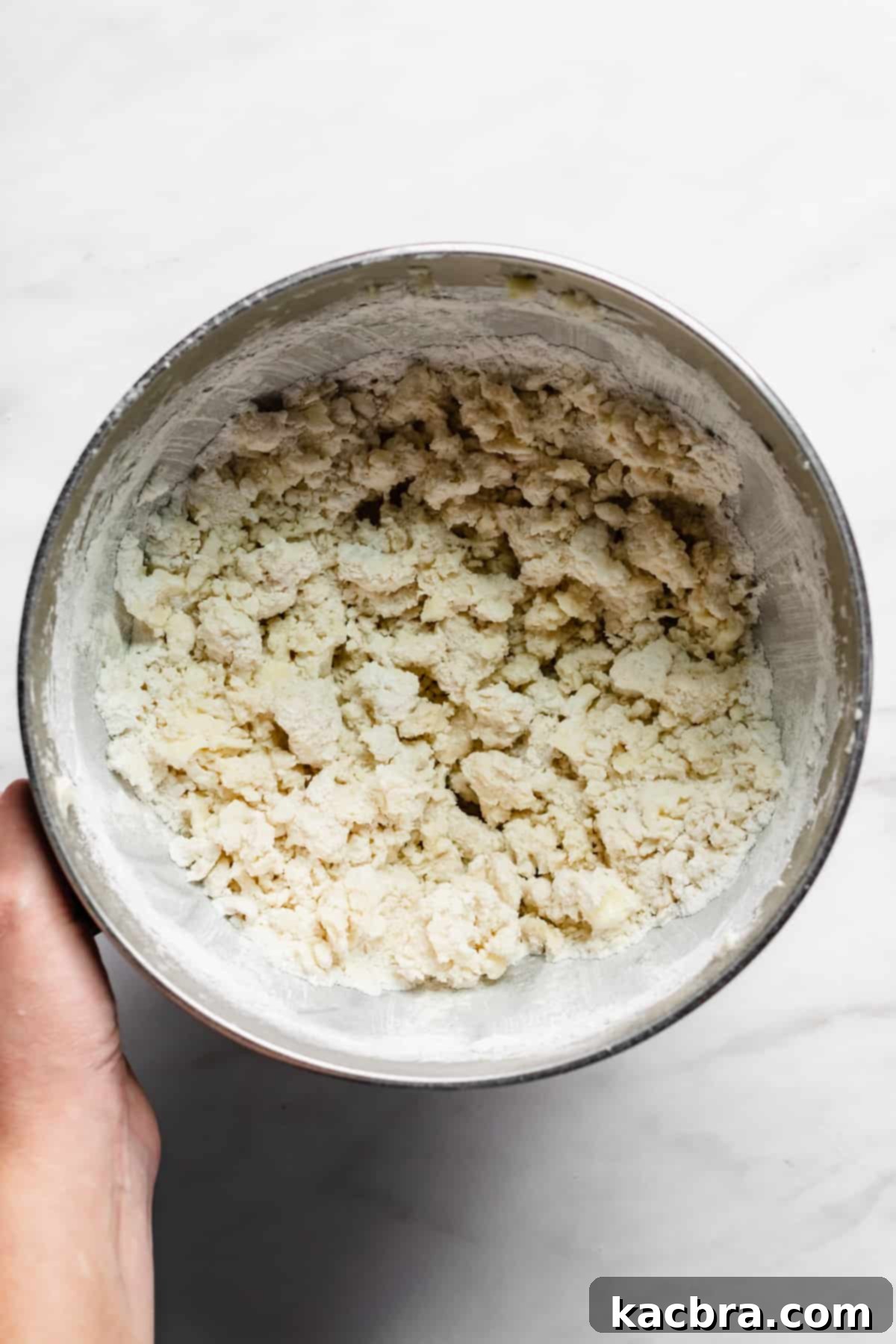 Crumbly stage of the shortbread making.