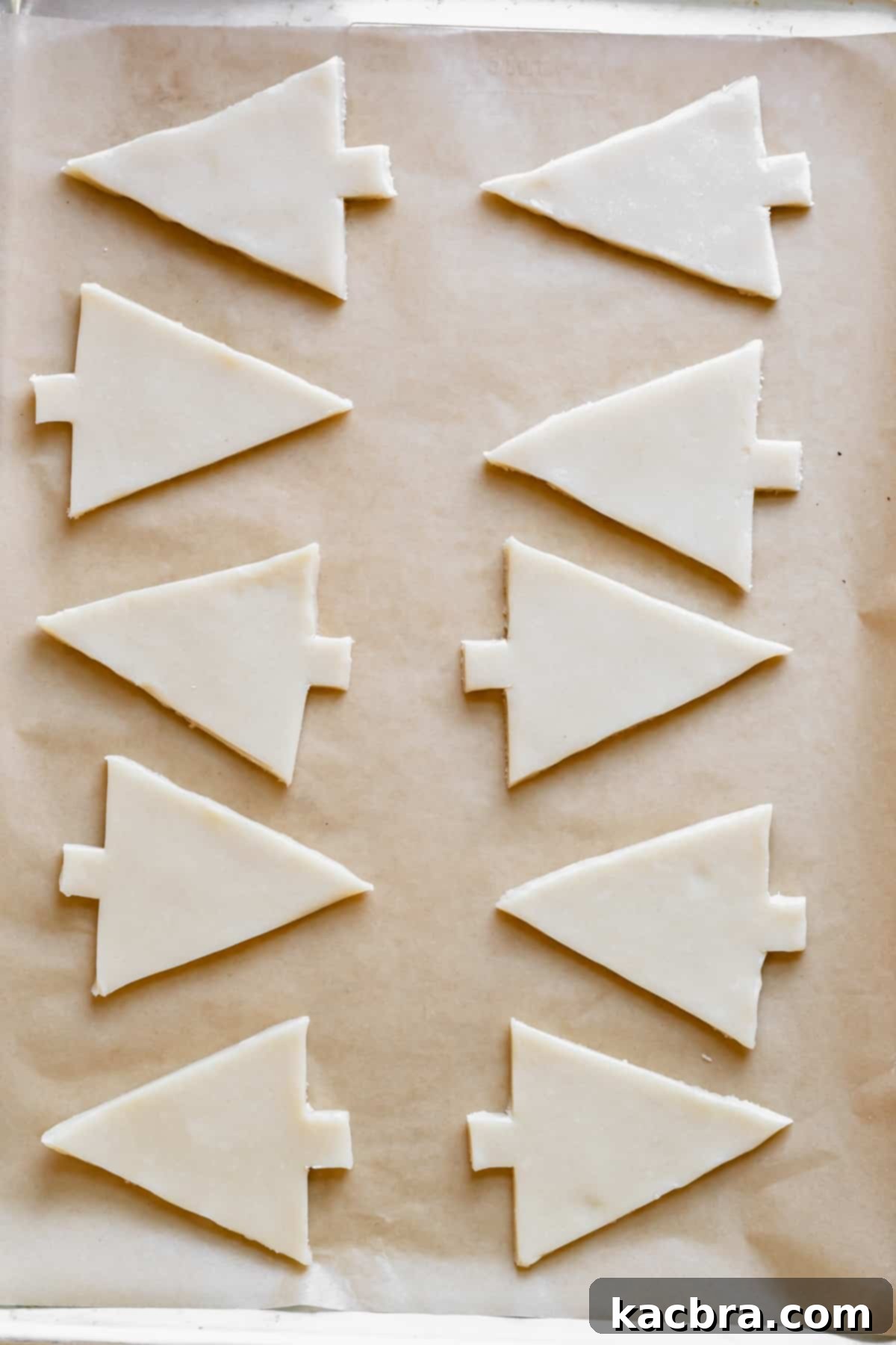 Tree cookies on a baking pan before baking