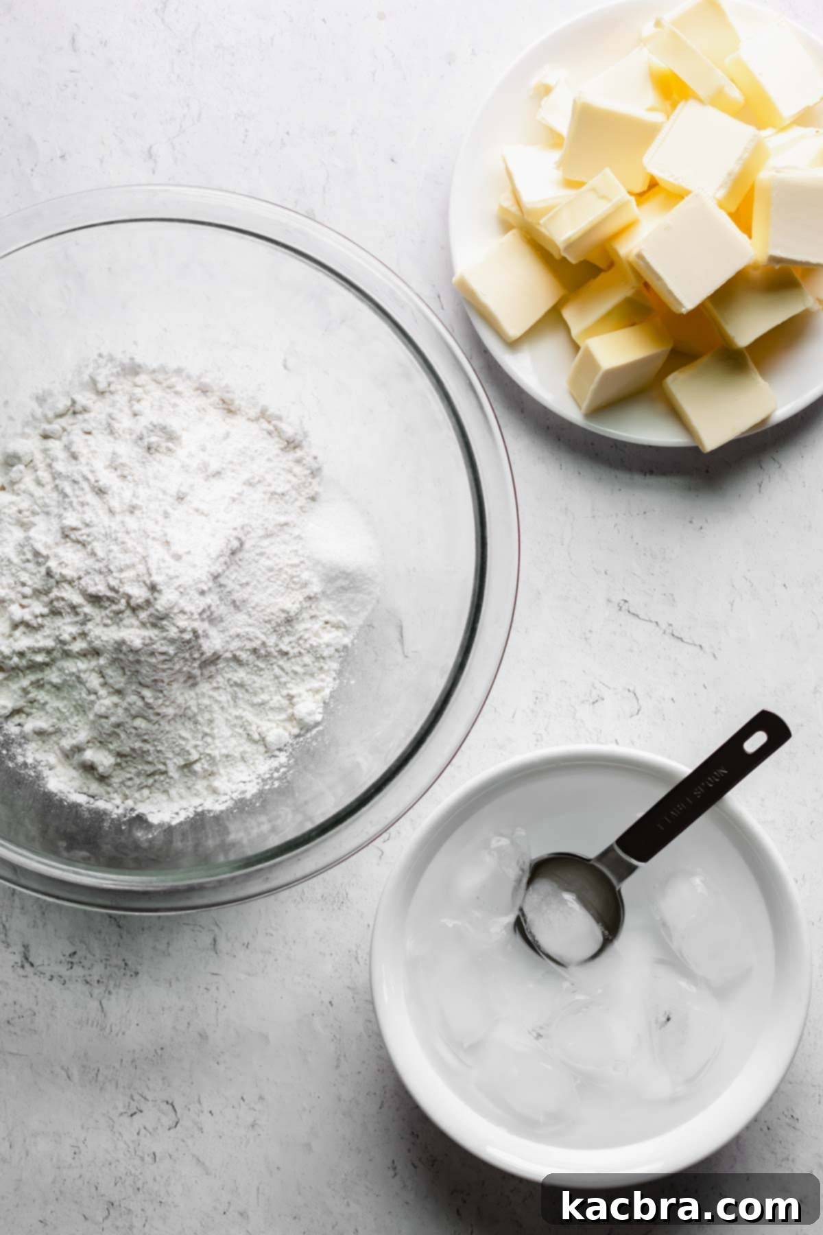 Butter, flour, and ice water ready to go.