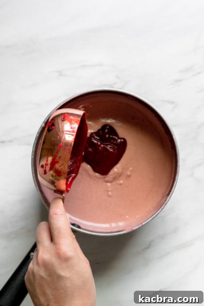 Extra cranberry sauce going into the curd