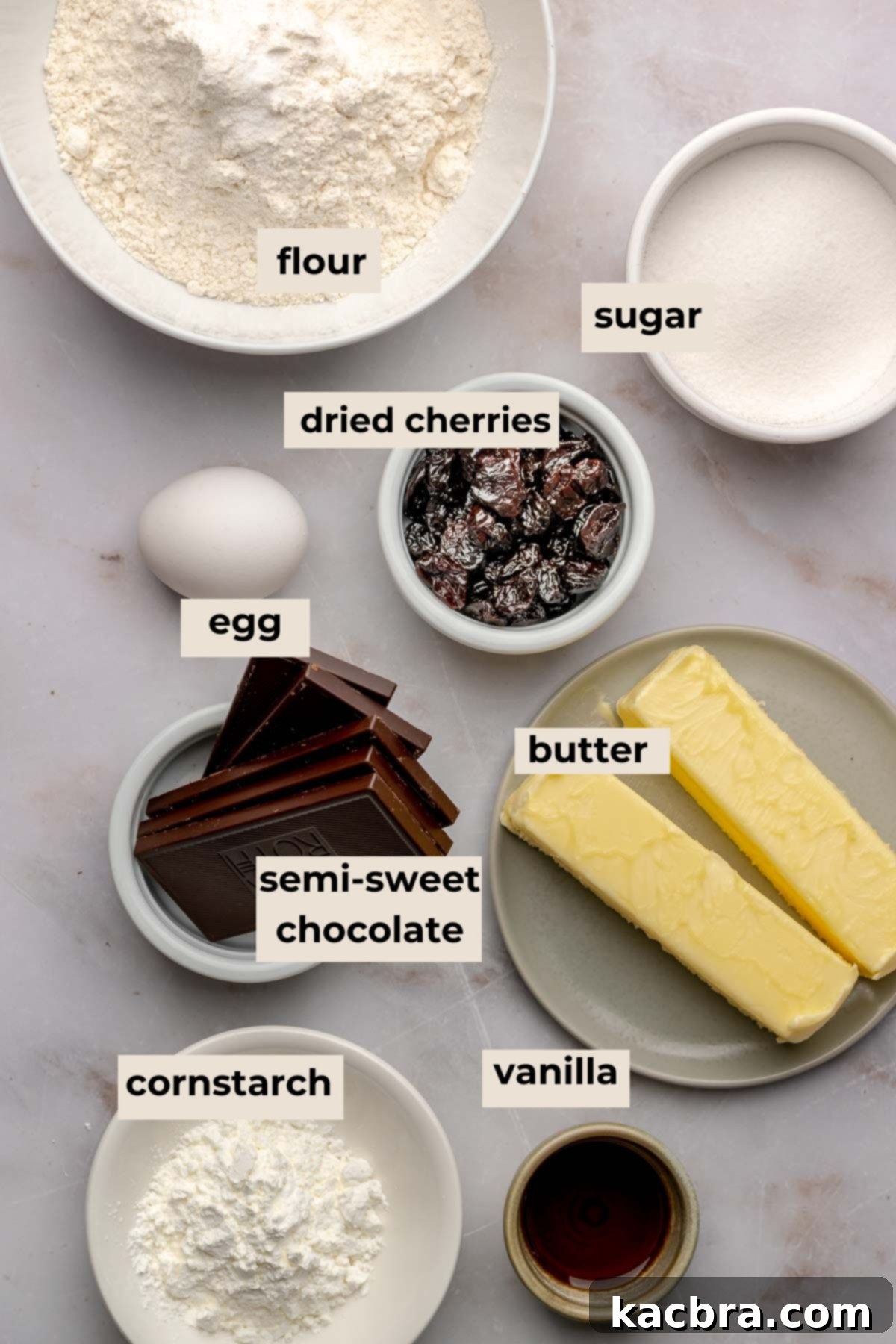 Ingredients for shortbread slice and bake cookies, including flour, sugar, butter, and egg yolk.