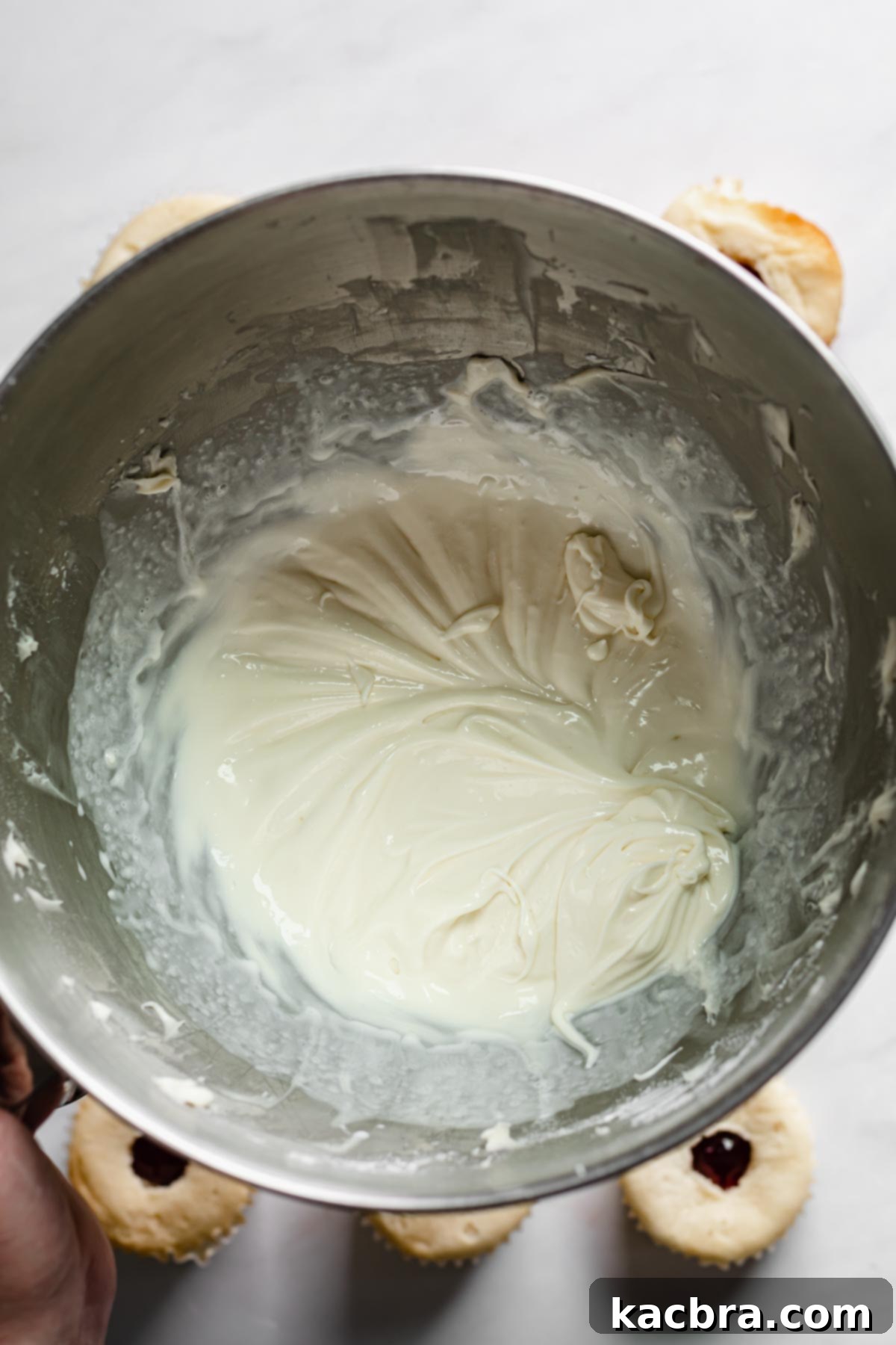 Double Strawberry Crunch Cupcakes 15 The cream cheese frosting mixture, perfectly creamed, awaiting the addition of heavy cream for its final whipped consistency.