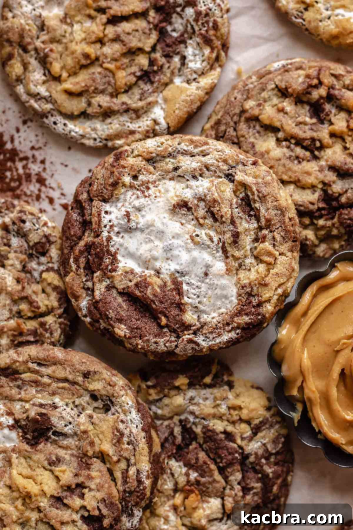 Gooey Peanut Butter Marshmallow Chocolate Cookies 2 Stacked Peanut Butter Marshmallow Chocolate Cookies