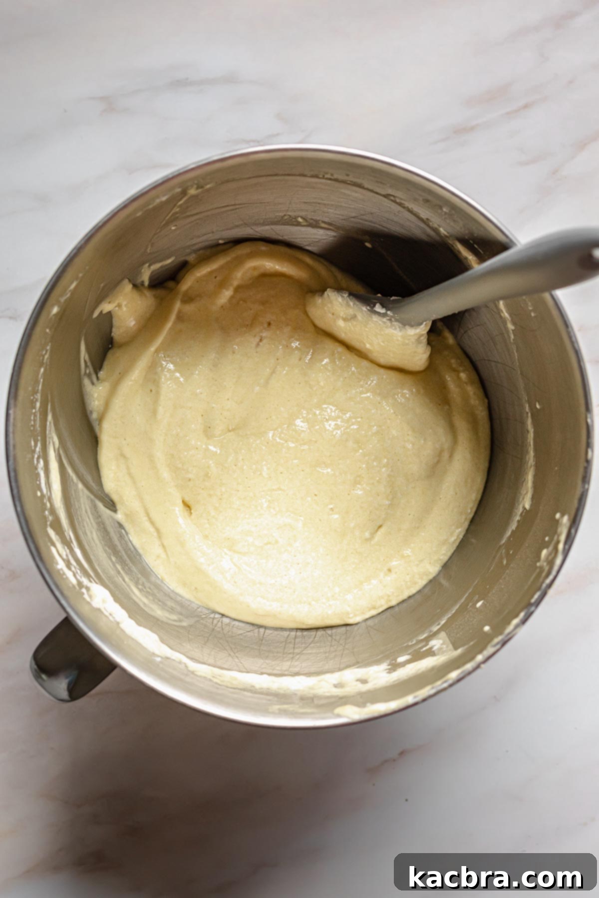 Thick, finished batter in a bowl.