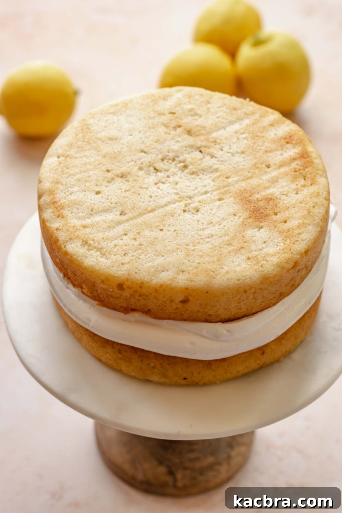 Cake layers on a cake stand.