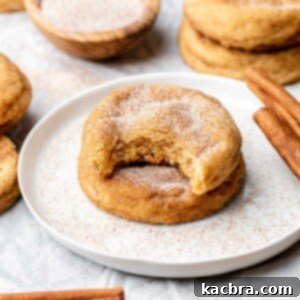 Snickerdoodle cookies stacked on a plate. The top cookie has a bite removed.