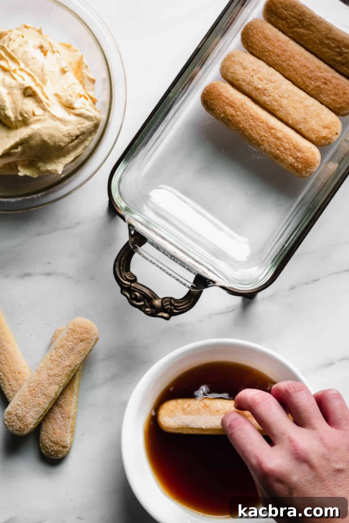 Harvest Pumpkin Chai Tiramisu 5 One lady finger gets dipped into the chai.