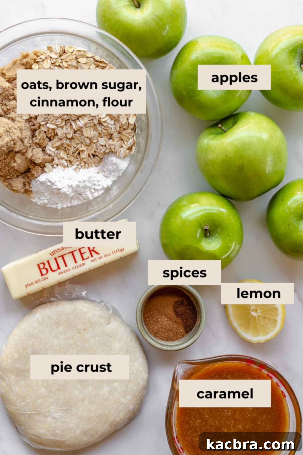 Ingredients for Dutch caramel apple pie.
