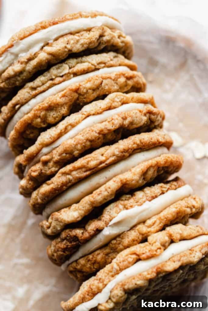 Eggnog Oatmeal Creme Pies stacked on a plate